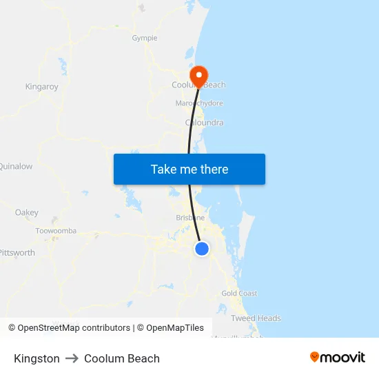 Kingston to Coolum Beach map