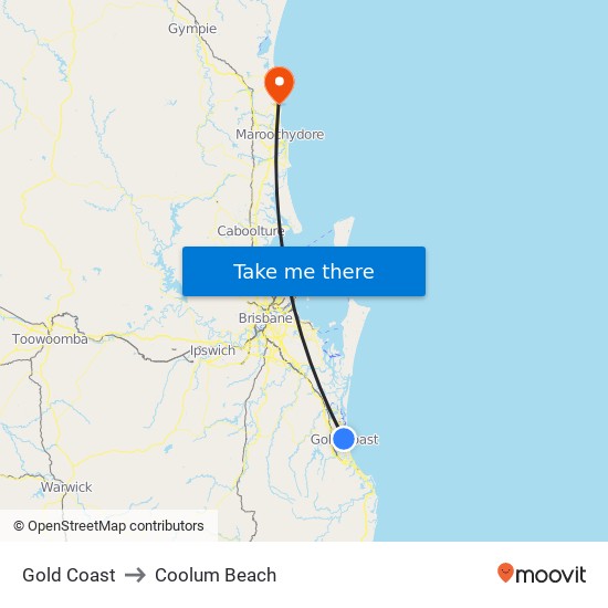 Gold Coast to Coolum Beach map