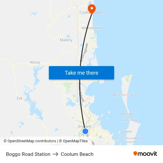 Boggo Road Station to Coolum Beach map