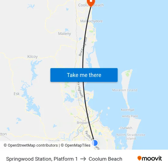 Springwood Station, Platform 1 to Coolum Beach map