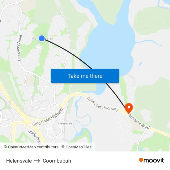 Helensvale to Coombabah map