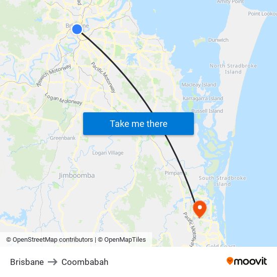 Brisbane to Coombabah map