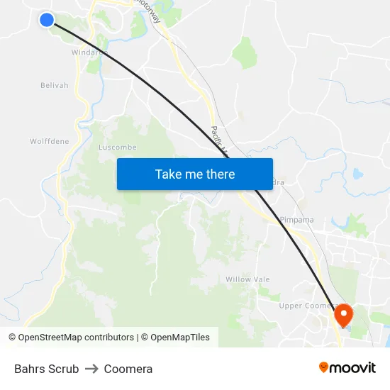 Bahrs Scrub to Coomera map