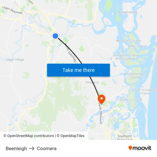 Beenleigh to Coomera map
