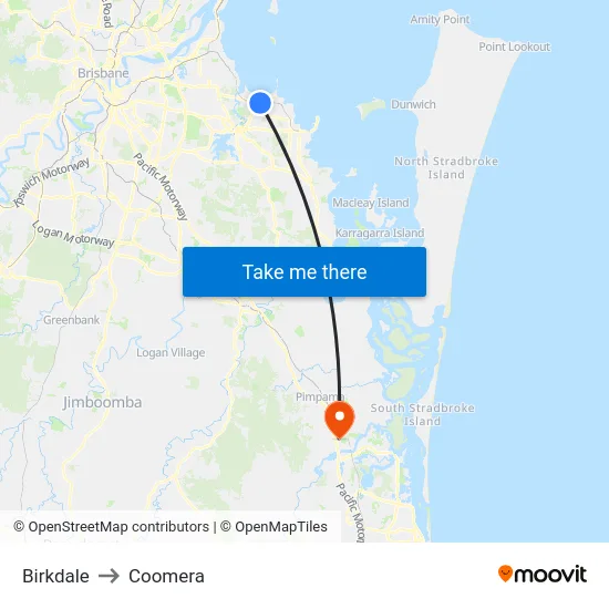 Birkdale to Coomera map