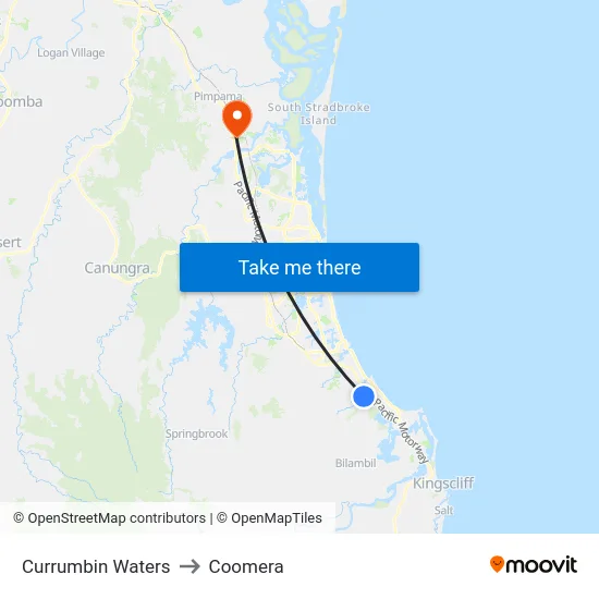 Currumbin Waters to Coomera map
