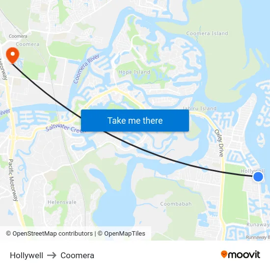 Hollywell to Coomera map