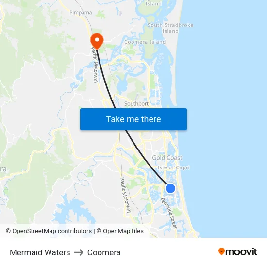 Mermaid Waters to Coomera map