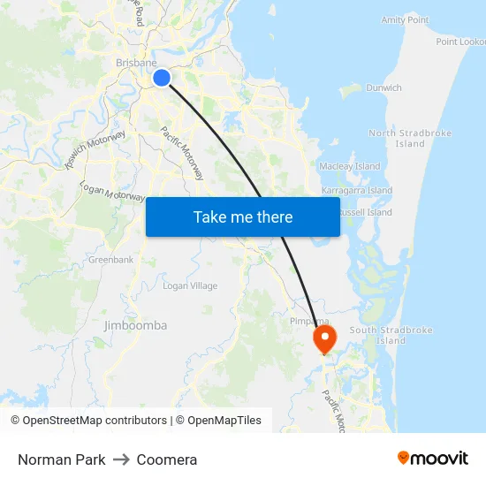 Norman Park to Coomera map