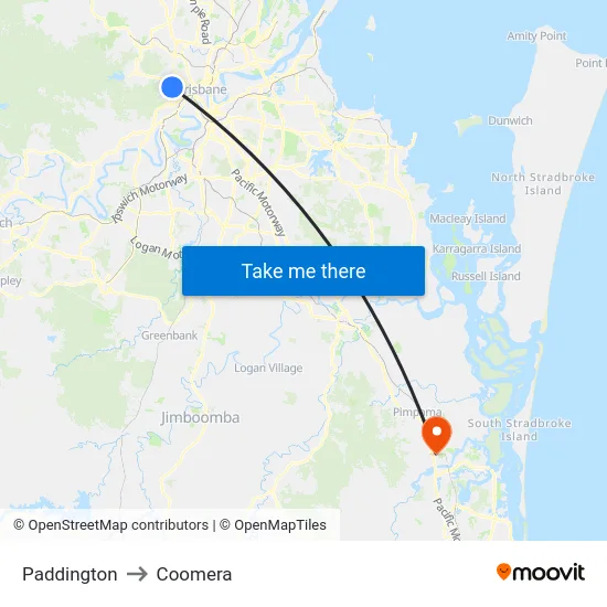 Paddington to Coomera map