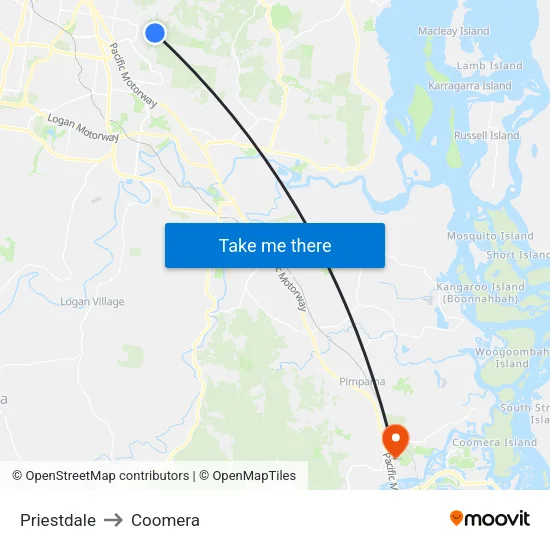 Priestdale to Coomera map
