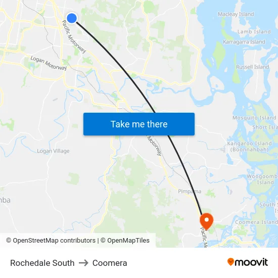 Rochedale South to Coomera map