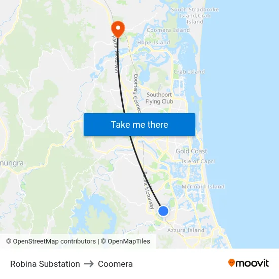 Robina Substation to Coomera map