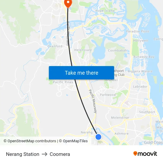 Nerang Station to Coomera map