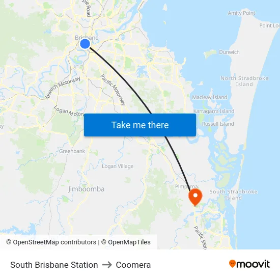 South Brisbane Station to Coomera map