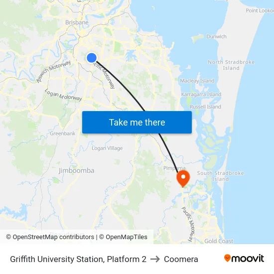 Griffith University Station, Platform 2 to Coomera map