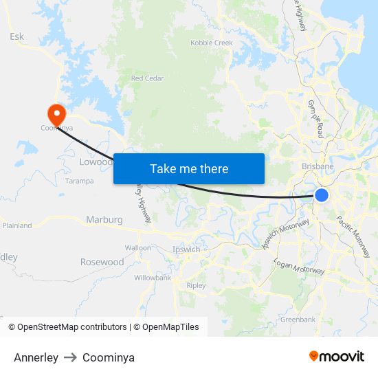 Annerley to Coominya map