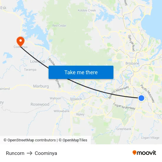 Runcorn to Coominya map