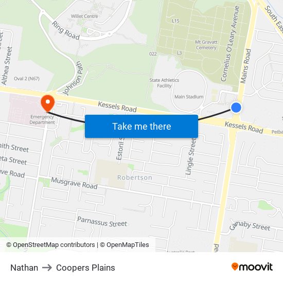 Nathan to Coopers Plains map