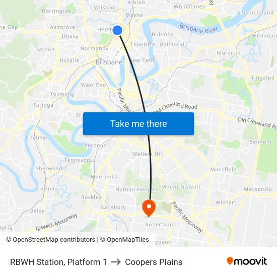 RBWH Station, Platform 1 to Coopers Plains map