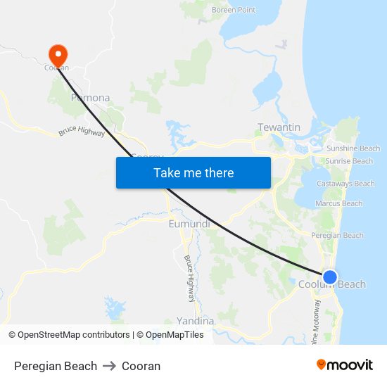 Peregian Beach to Cooran map