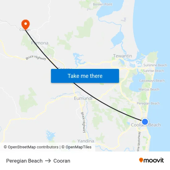 Peregian Beach to Cooran map