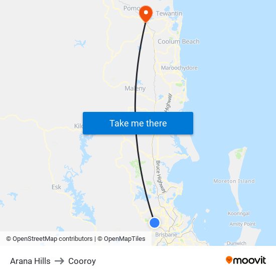 Arana Hills to Cooroy map