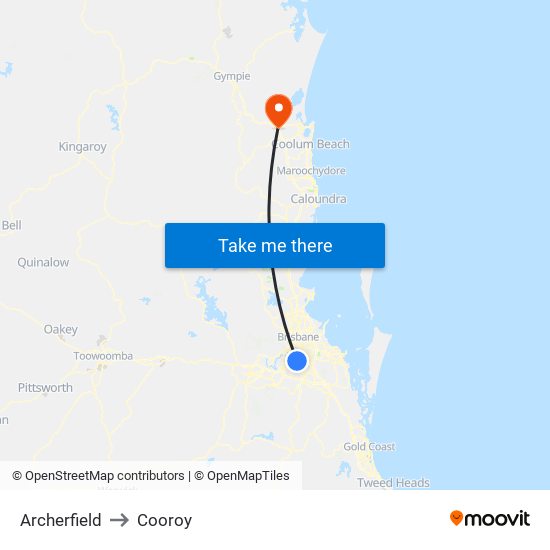 Archerfield to Cooroy map