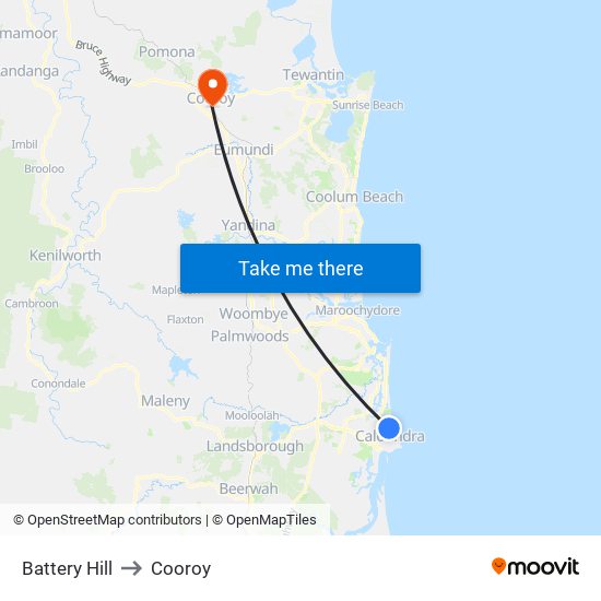 Battery Hill to Cooroy map