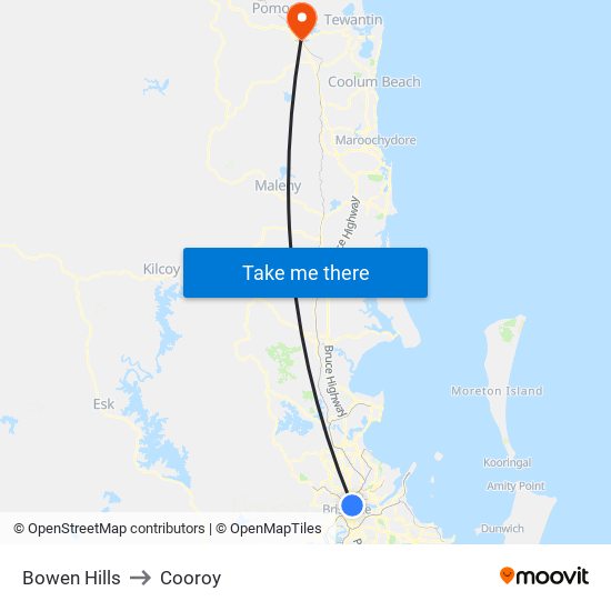 Bowen Hills to Cooroy map