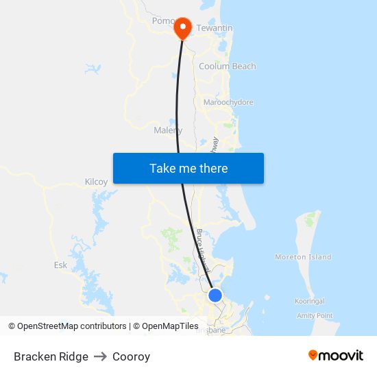 Bracken Ridge to Cooroy map