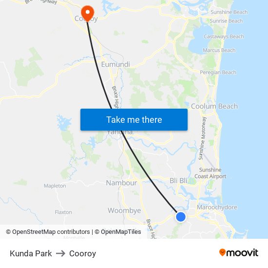 Kunda Park to Cooroy map
