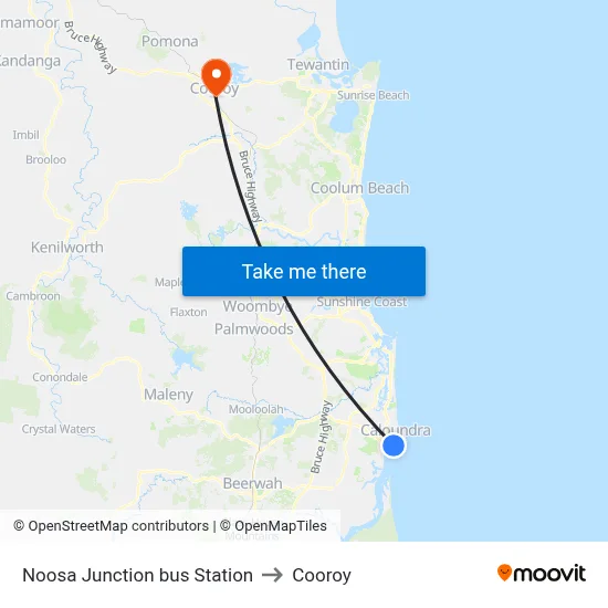 Noosa Junction bus Station to Cooroy map