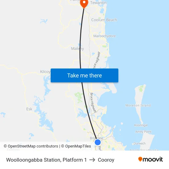 Woolloongabba Station, Platform 1 to Cooroy map