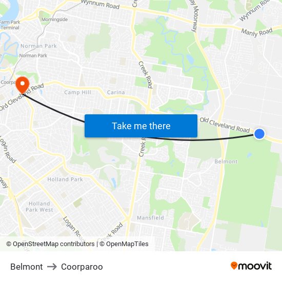 Belmont to Coorparoo map