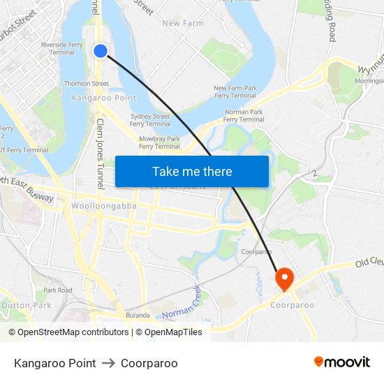 Kangaroo Point to Coorparoo map