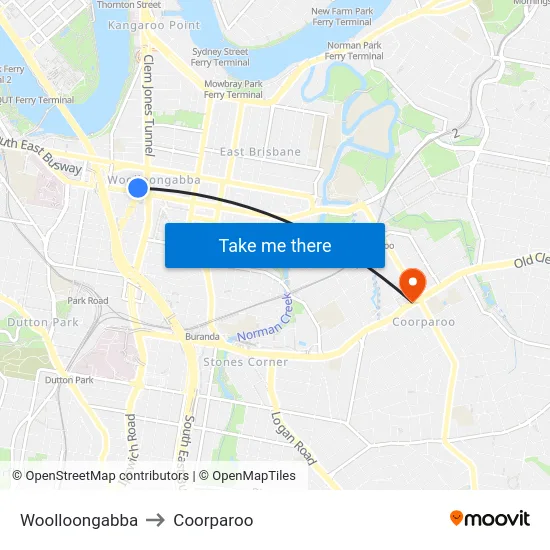 Woolloongabba to Coorparoo map