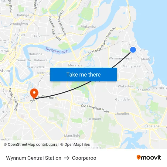 Wynnum Central Station to Coorparoo map