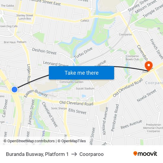 Buranda Busway, Platform 1 to Coorparoo map