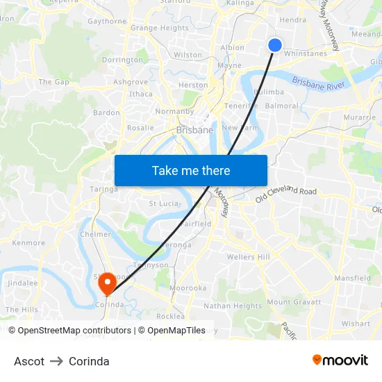 Ascot to Corinda map