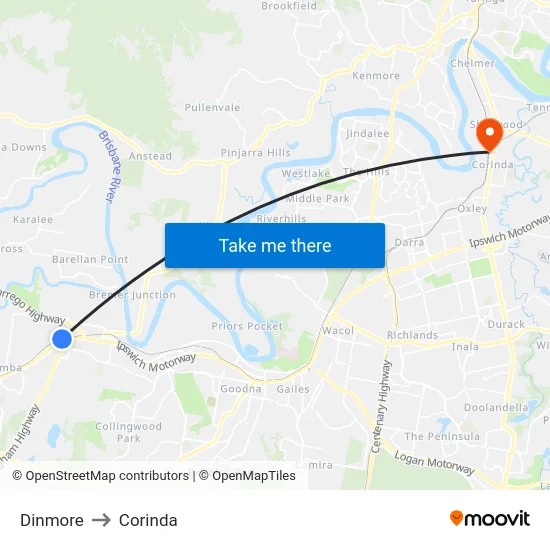Dinmore to Corinda map
