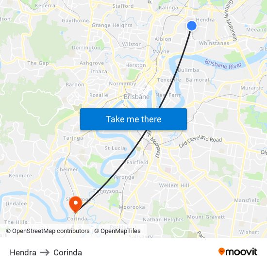 Hendra to Corinda map