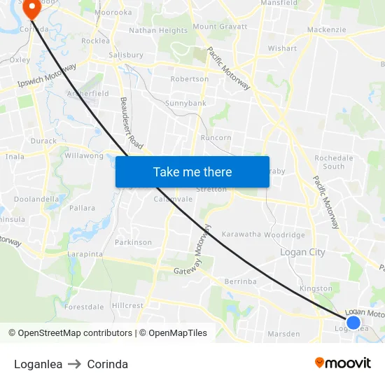 Loganlea to Corinda map