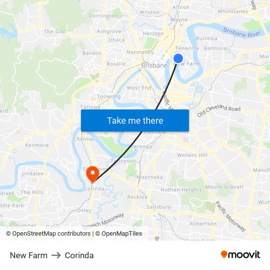 New Farm to Corinda map