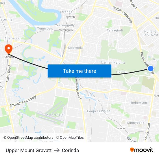 Upper Mount Gravatt to Corinda map