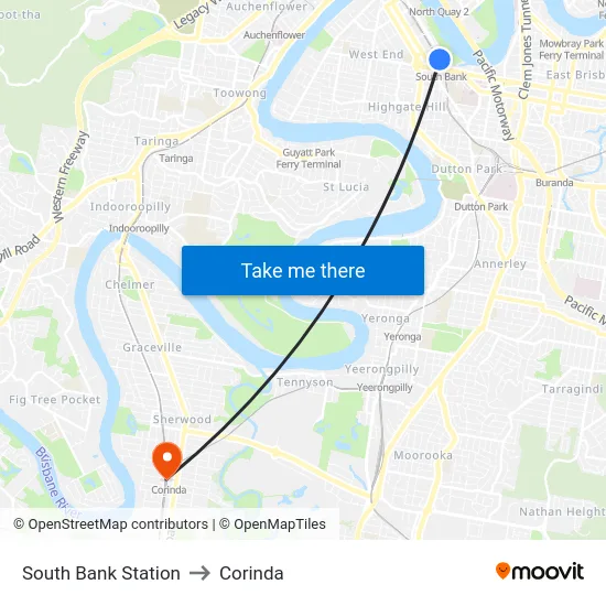 South Bank Station to Corinda map