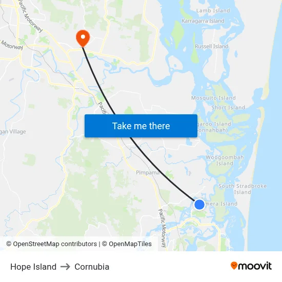 Hope Island to Cornubia map