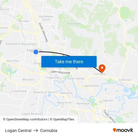 Logan Central to Cornubia map
