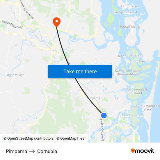 Pimpama to Cornubia map