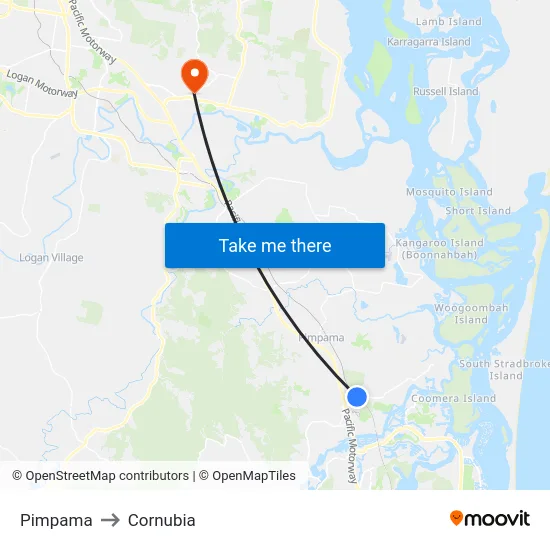 Pimpama to Cornubia map
